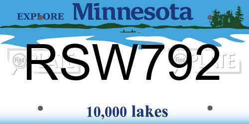 RSW792 Minnesota License Plate