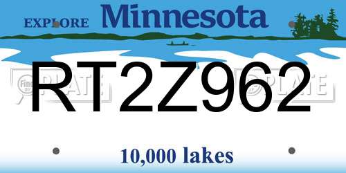 RT2Z962 Minnesota License Plate