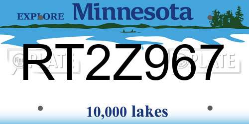 RT2Z967 Minnesota License Plate