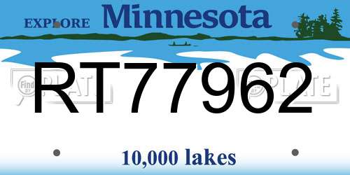 RT77962 Minnesota License Plate