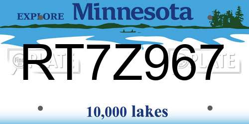 RT7Z967 Minnesota License Plate