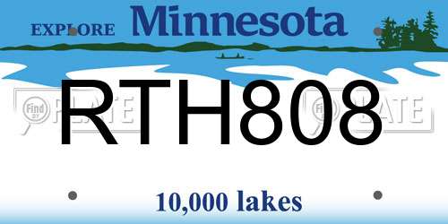 RTH808 Minnesota License Plate
