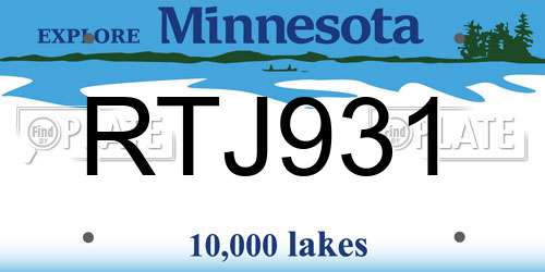 RTJ931 Minnesota License Plate
