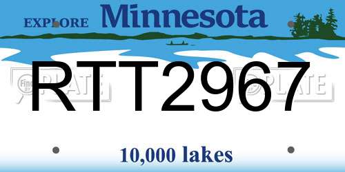 RTT2967 Minnesota License Plate