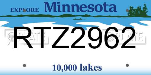 RTZ2962 Minnesota License Plate
