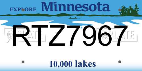 RTZ7967 Minnesota License Plate