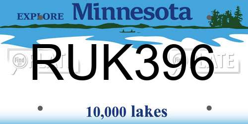 RUK396 Minnesota License Plate