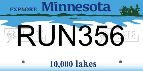RUN356 Minnesota License Plate