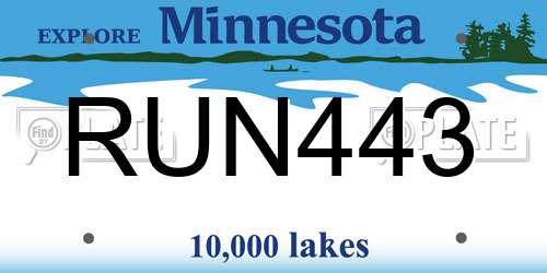 RUN443 Minnesota License Plate