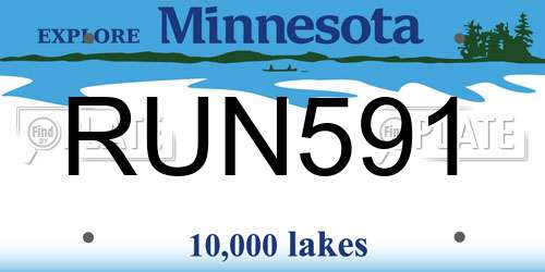RUN591 Minnesota License Plate