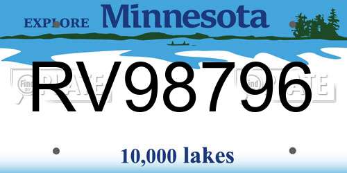 RV98796 Minnesota License Plate