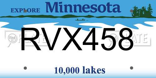 RVX458 Minnesota License Plate
