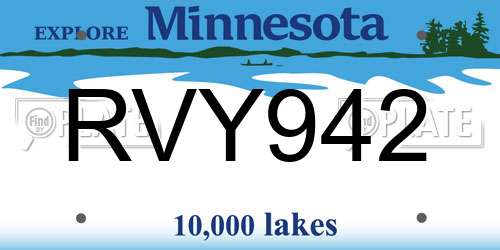 RVY942 Minnesota License Plate