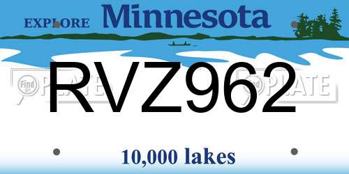 RVZ962 Minnesota License Plate