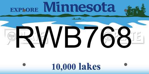 RWB768 Minnesota License Plate