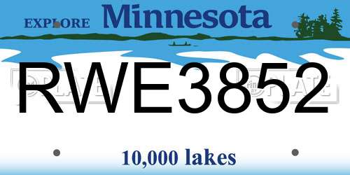 RWE3852 Minnesota License Plate