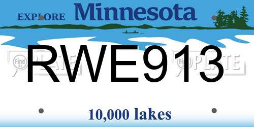 RWE913 Minnesota License Plate