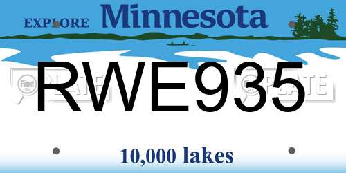 RWE935 Minnesota License Plate