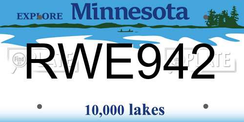 RWE942 Minnesota License Plate