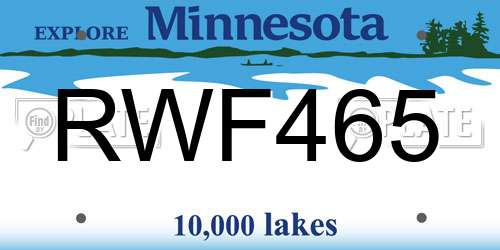 RWF465 Minnesota License Plate