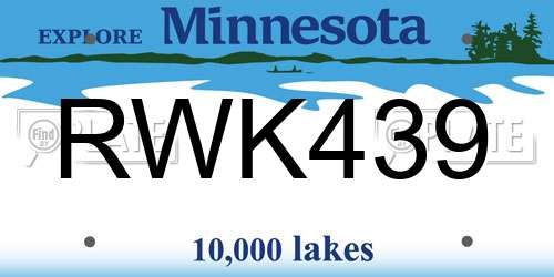 RWK439 Minnesota License Plate