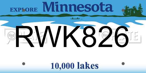 RWK826 Minnesota License Plate