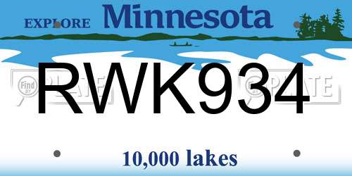 RWK934 Minnesota License Plate