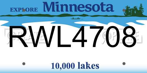 RWL4708 Minnesota License Plate