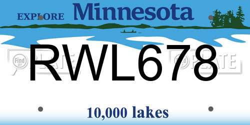 RWL678 Minnesota License Plate