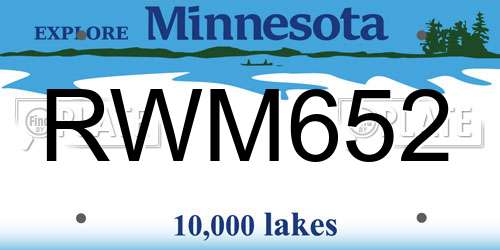 RWM652 Minnesota License Plate