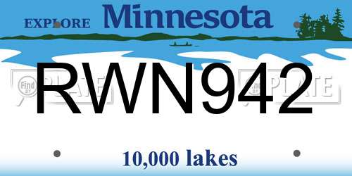RWN942 Minnesota License Plate