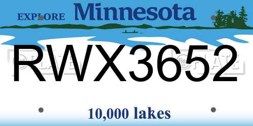 RWX3652 Minnesota License Plate