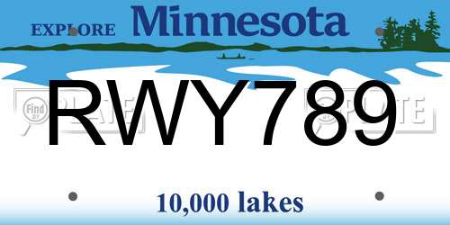 RWY789 Minnesota License Plate
