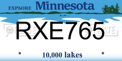 RXE765 Minnesota License Plate