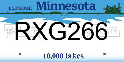 RXG266 Minnesota License Plate
