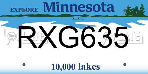 RXG635 Minnesota License Plate