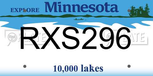 RXS296 Minnesota License Plate