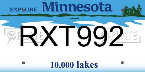 RXT992 Minnesota License Plate