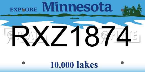 RXZ1874 Minnesota License Plate