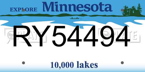 RY54494 Minnesota License Plate