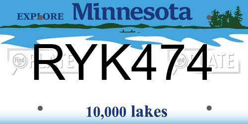 RYK474 Minnesota License Plate