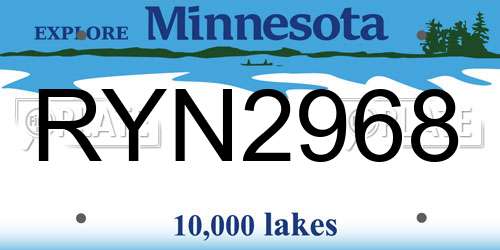 RYN2968 Minnesota License Plate