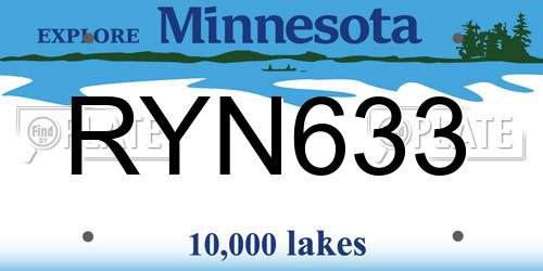 RYN633 Minnesota License Plate