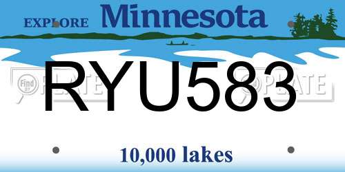 RYU583 Minnesota License Plate