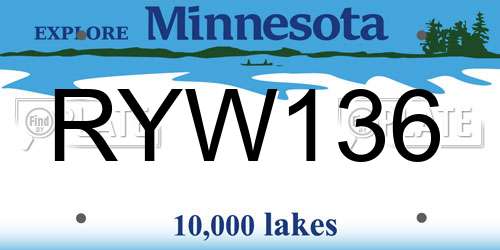 RYW136 Minnesota License Plate
