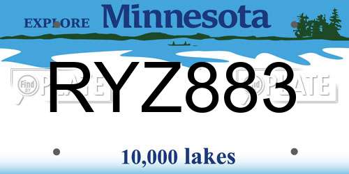 RYZ883 Minnesota License Plate