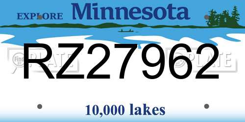 RZ27962 Minnesota License Plate