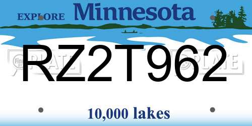 RZ2T962 Minnesota License Plate