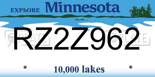 RZ2Z962 Minnesota License Plate