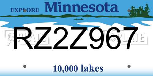 RZ2Z967 Minnesota License Plate